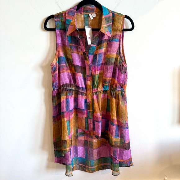 NWT Cato Colorful Sheer High Low Top - Picture 2 of 6